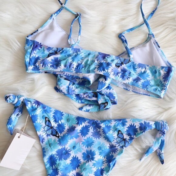 NEW White Blue Butterfly Floral Bikini Swim Set Size Large - Picture 9 of 11